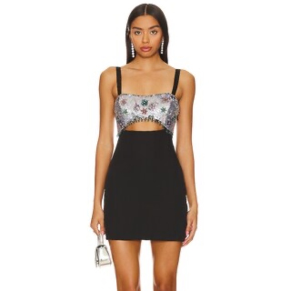MAJORELLE Chanse Embellished Mini Dress in Black Multi - Picture 3 of 13